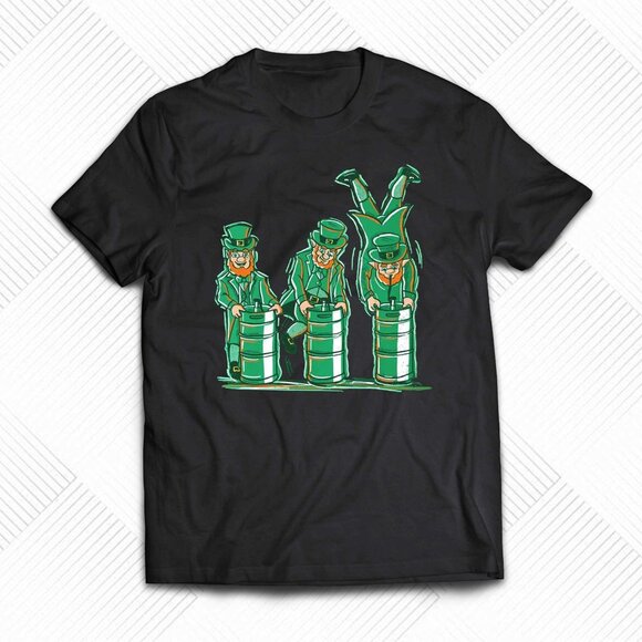 Leprechaun Keg Stand T Shirt St Patricks Day Funny Party Graphic Retro Humor Tee - Picture 1 of 5